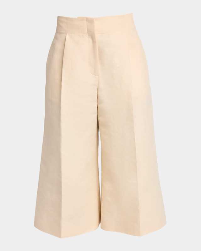 Pleated Wide-Leg Crop Trousers